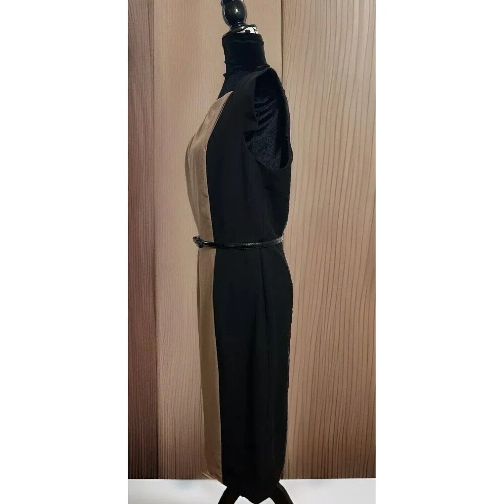 SINGLE Veronica Colorblock Black/Ivory Dress Career Wear Belted Size 10 - Picture 3 of 15